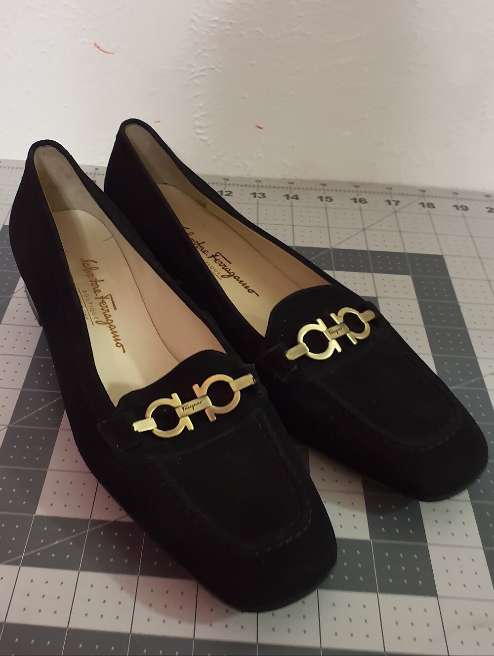 Salvatore Ferragamo Black Suede Gancini Loafers - Women's